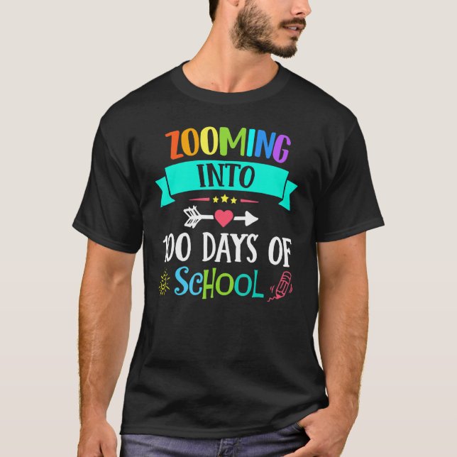 Zooming Into 100 Days Of School Teacher Kids   T-Shirt (Vorderseite)