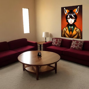 Zoomorphe junge Frauen schwarzer Haarfuchs Ohr   A Poster