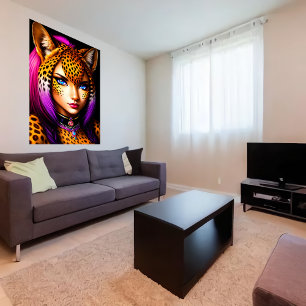 Zoomorpher cooler Frauencheetah   Art der AI Poster