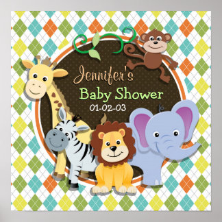 Zootiere auf farbenfrohe Raute Poster