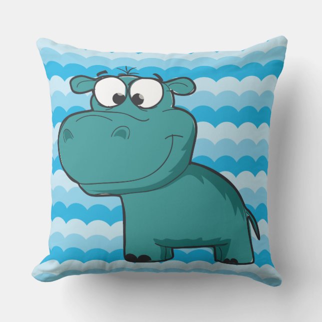 Zootiere Cartoon Blue Hippo Hippopotamus Kissen Für Draußen (Vorderseite)