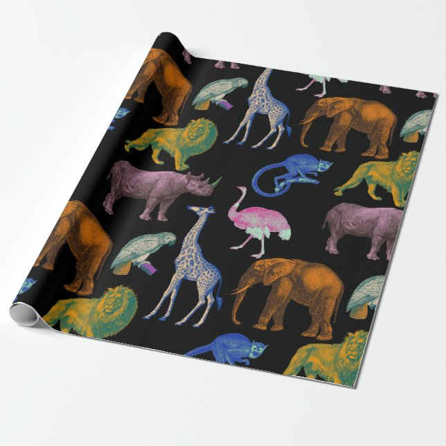 Zootiere Lebende Farben Pop Art Tierfreunde Geschenkpapier (Ungerollt)