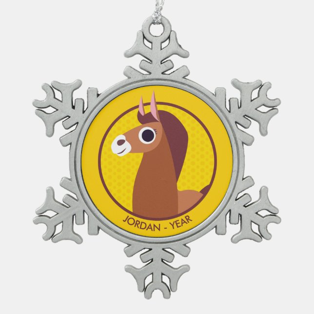 Zora das Pferd Schneeflocken Zinn-Ornament (Vorderseite)