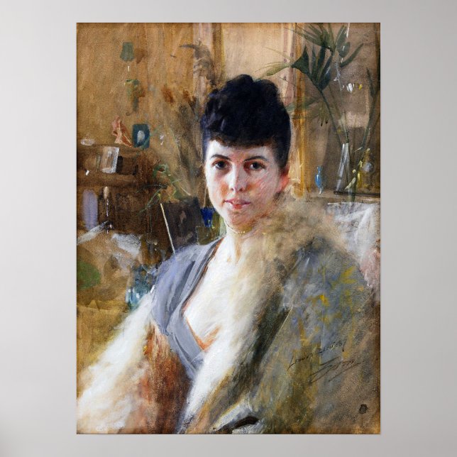 Zorn - Dame mit Pelzkapsel 1887 Poster (Vorne)