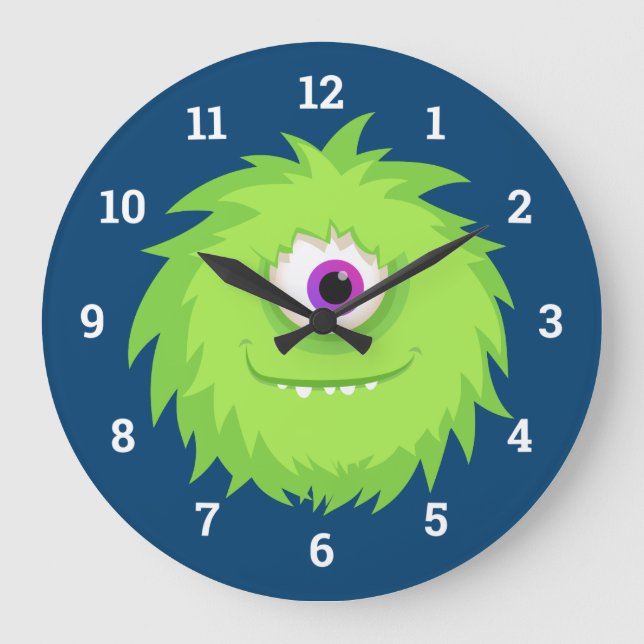 Zorn Grünes Little Monster Große Wanduhr (Vorderseite)