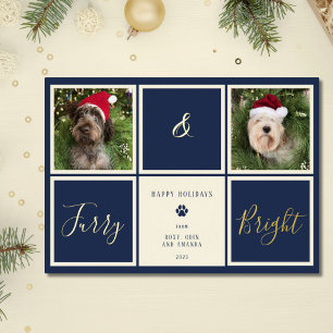 Zorn und Helle Navy Blue Gold Foil Foto Hund Folien Feiertagskarte