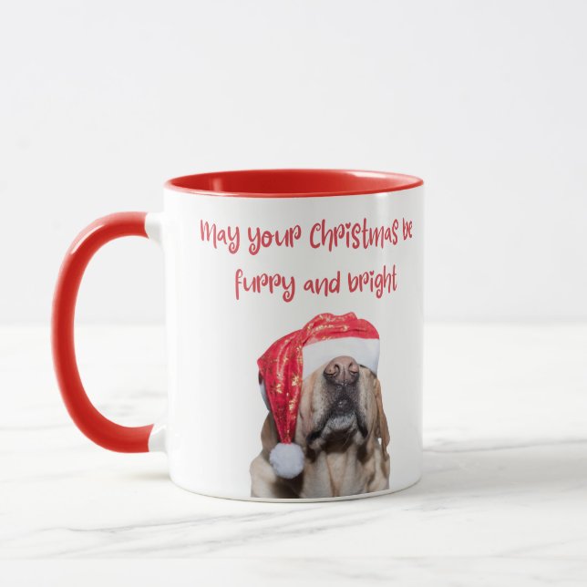 zornige Weihnachten, lustiger Santa Hund rot Tasse (Links)