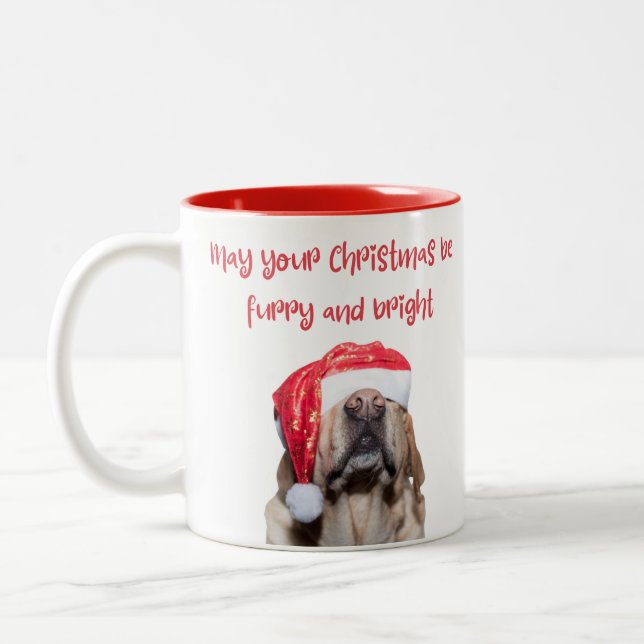 zornige Weihnachten, lustiger Santa Hund rot Zweifarbige Tasse (Links)