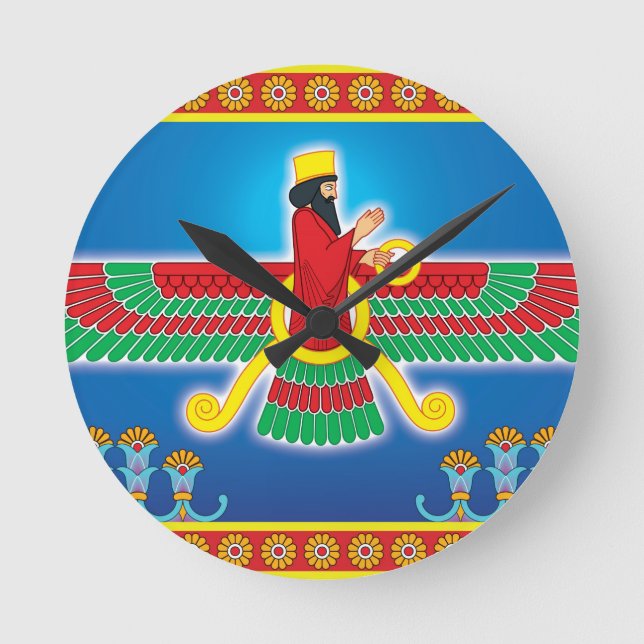 Zoroastrier persischer Faravahar Runde Wanduhr (Vorderseite)