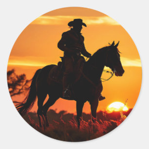 ZOYNK Cowboy Sunset 0023384 Runder Aufkleber