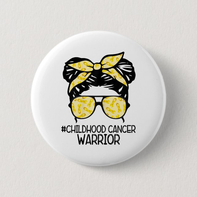 Zqxj Messy Bun Yellow Ribbon Childhood Cancer Warr Button (Vorderseite)