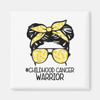 Zqxj Messy Bun Yellow Ribbon Childhood Cancer Warr Magnet