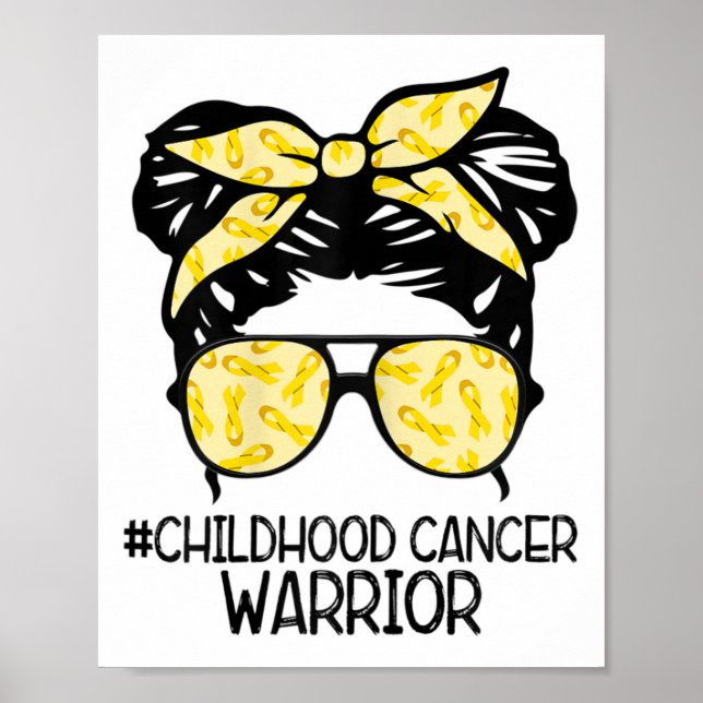 Zqxj Messy Bun Yellow Ribbon Childhood Cancer Warr Poster (Vorne)
