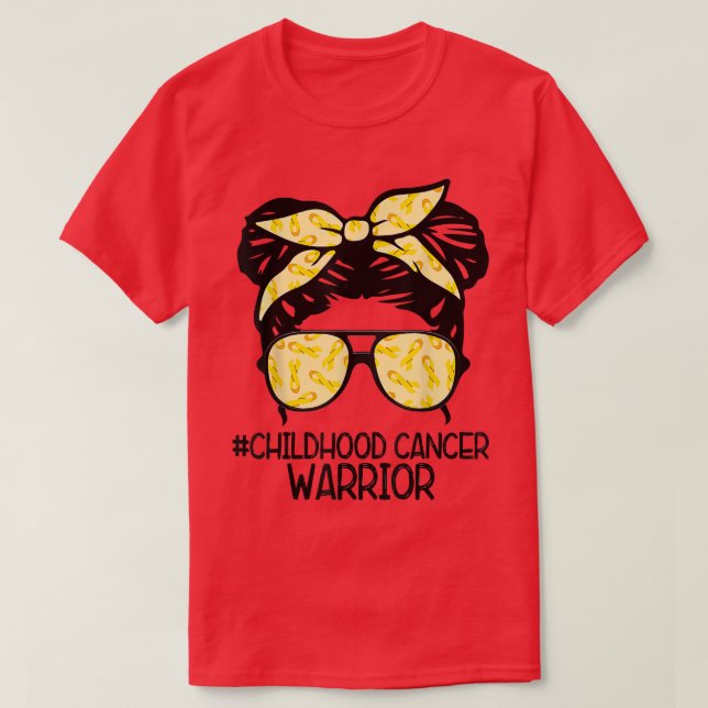 ZqxJ Messy Bun Yellow Ribbon Childhood Cancer Warr T-Shirt (Design vorne)
