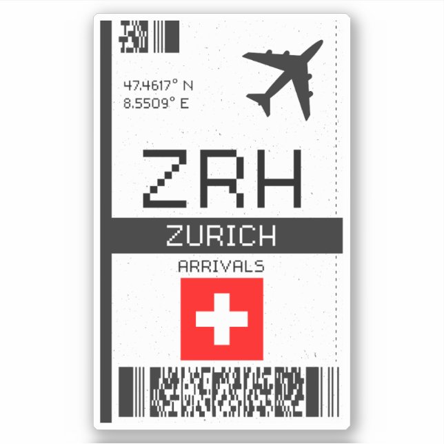 ZRH Zürich Boarding Pass - Schweiz Reisen Aufkleber (Vorderseite)