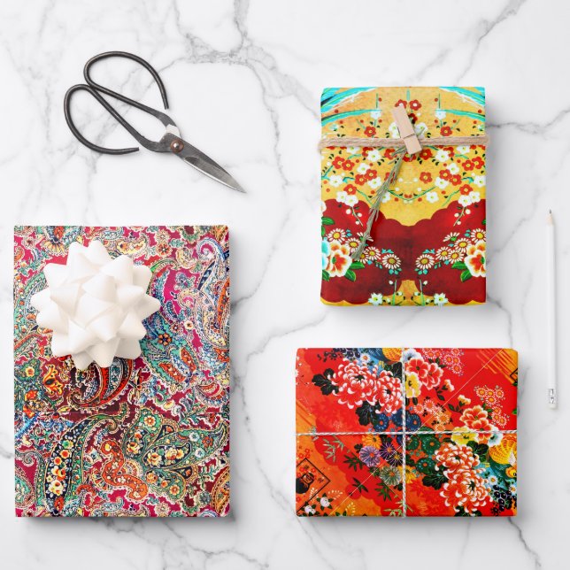 Zsa Zsa Paisley, Mah Jongg und Melange Geschenkpapier Set (Vorderseite)