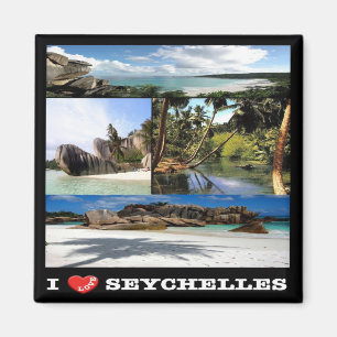 zSC024 SEYCHELLES, I Liebe, La Digue, Mosaik, Kühl Magnet