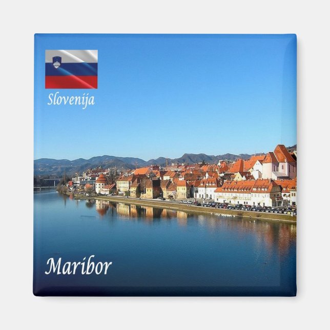 zSI013 DRAVA IN MARIBOR, Slowenien, Europa, Kühlsc Magnet (Vorne)