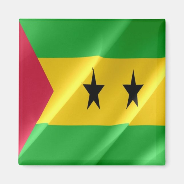 zST002 SAO TOME' and PRINCIPE, Waving Flag, Kühlsc Magnet (Vorne)