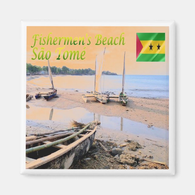 ZST005 SAO TOME', Fishermen's Beach, Afrika,Kühlsc Magnet (Vorne)