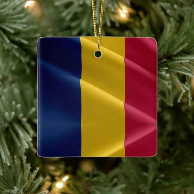 zTD002 CHAD, Waving Flag, Afrika, Keramikornament (Baum)