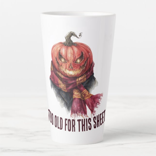 Zu alt für dieses Blatt. Funny Halloween Pumpkin Milchtasse (Vorderseite)