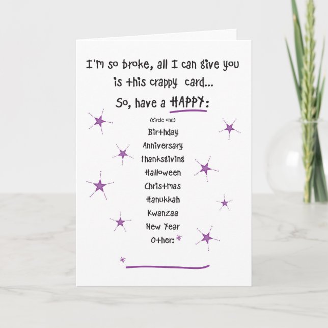 Zu Broke für Geschenke Grußkarte Karte (Vorderseite)