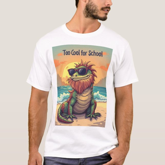 Zu Cool für Schule - Bartded Dragon Beach Cartoon T-Shirt (Vorderseite)