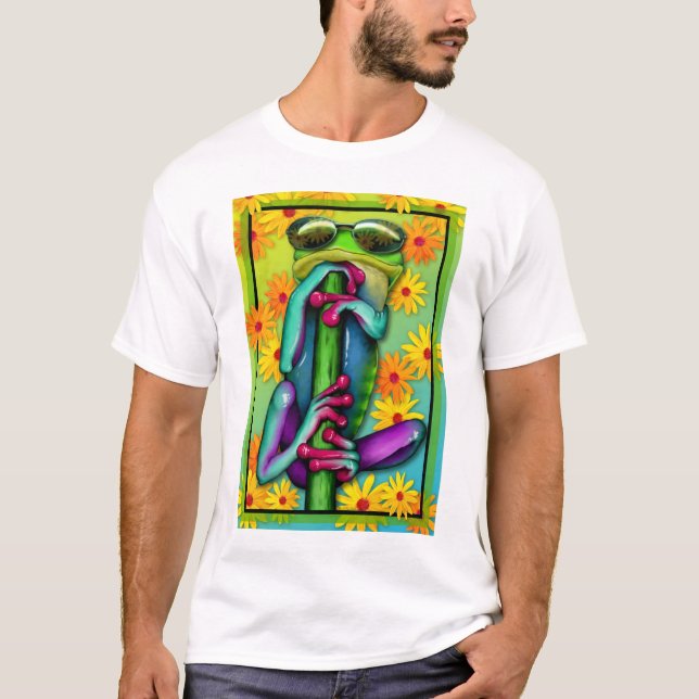 Zu cooler Gänseblümchen-Frosch T-Shirt (Vorderseite)