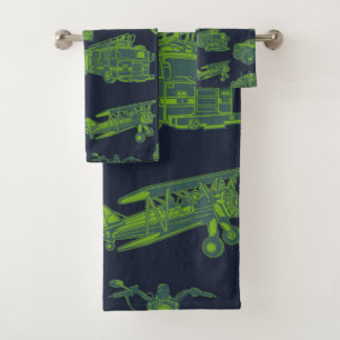 Zu den unterwegs "Blue & Green Moving Vehicles Boy Badhandtuch Set
