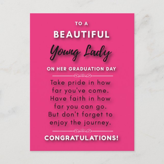 zu einer wunderschönen jungen Dame am 2. Abschluss Postkarte (Vorderseite)