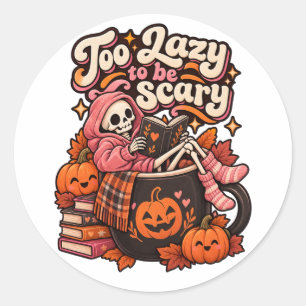 Zu faul, um gruselig zu sein, süßer Halloween-Skel Runder Aufkleber