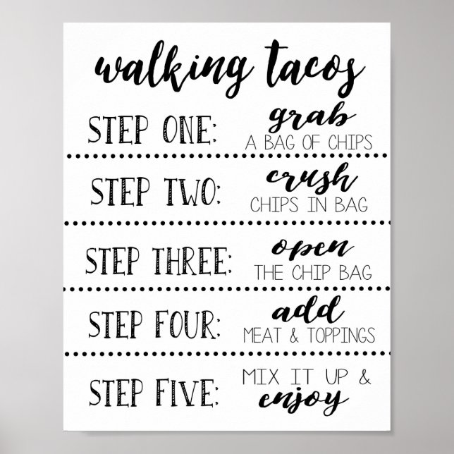 Zu Fuß Tacos Bar Sign, machen Sie Ihr eigenes Taco Poster (Vorne)