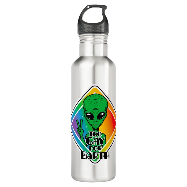 Zu Gay For Earth Funny Alien UFO Edelstahlflasche (Vorderseite)