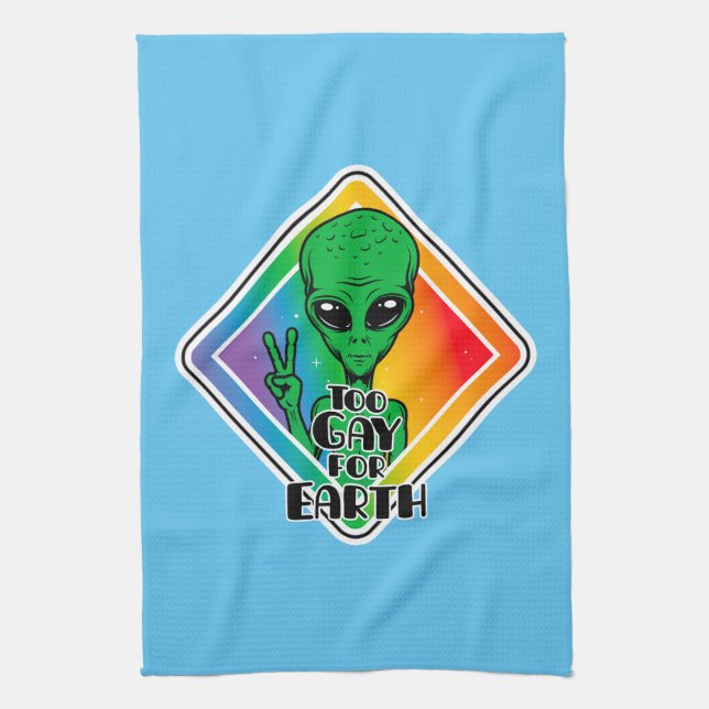 Zu Gay For Earth Funny Alien UFO Geschirrtuch (Vertikal)
