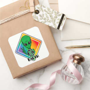 Zu Gay For Earth Funny Alien UFO Quadratischer Aufkleber
