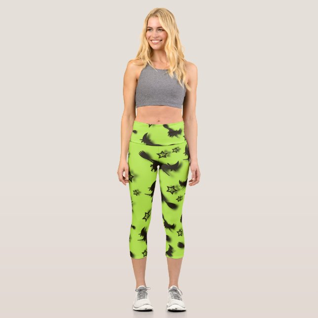 Zu Halloween Abend 3D unter Sternen fliegen Capri Leggings (Vorderseite)
