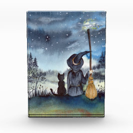 Zu Halloween Black Cat und The Hexe Starry Night Fotoblock