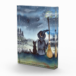 Zu Halloween Black Cat und The Hexe Starry Night Fotoblock