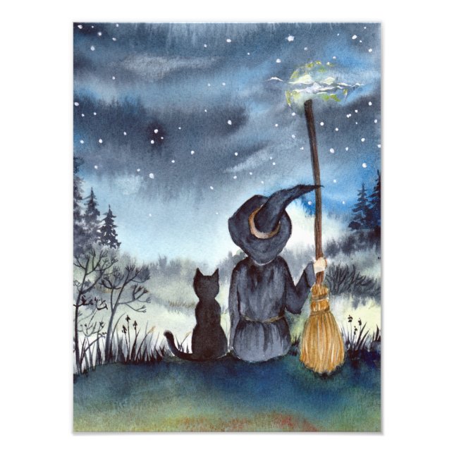 Zu Halloween Black Cat und The Hexe Starry Night Fotodruck (Vorne)