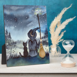 Zu Halloween Black Cat und The Hexe Starry Night Fotoplatte