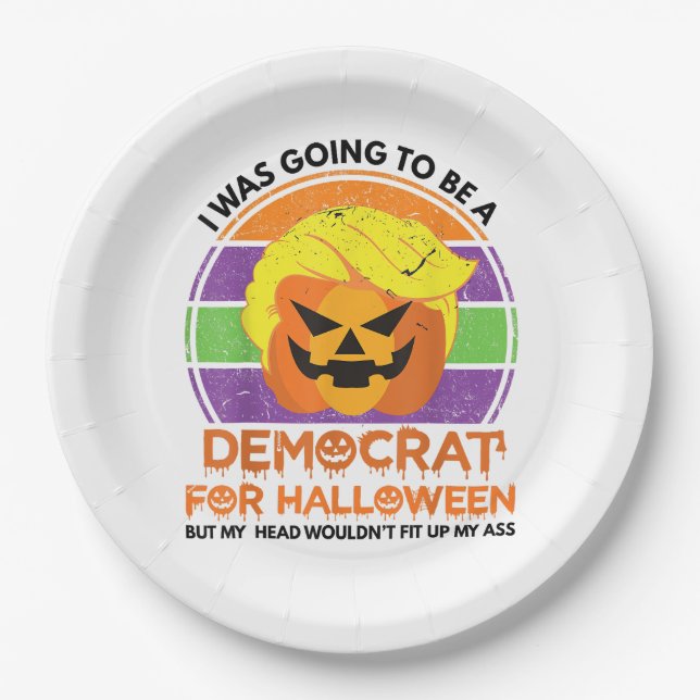 Zu Halloween Funny Trumpkin als Demokrat Pappteller (Vorderseite)
