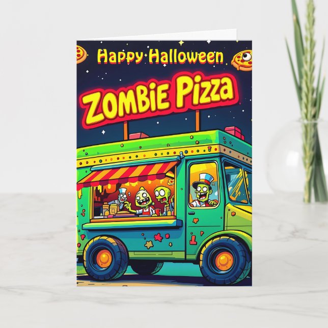 Zu Halloween ist Zombie Pizza Time! Karte (Vorderseite)