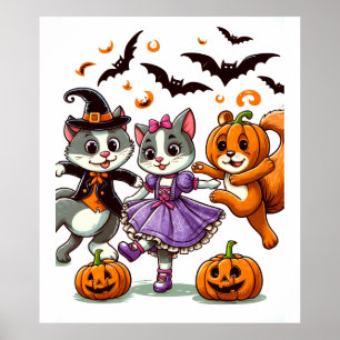 Zu Halloween-Kostüme tanzende Tiere Poster