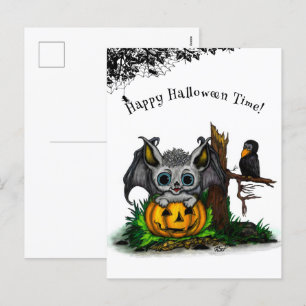zu Halloween , Niedlichem Fleet und Raven gewartet Feiertagspostkarte
