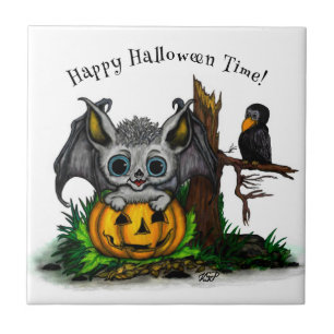 zu Halloween , Niedlichem Fleet und Raven gewartet Fliese