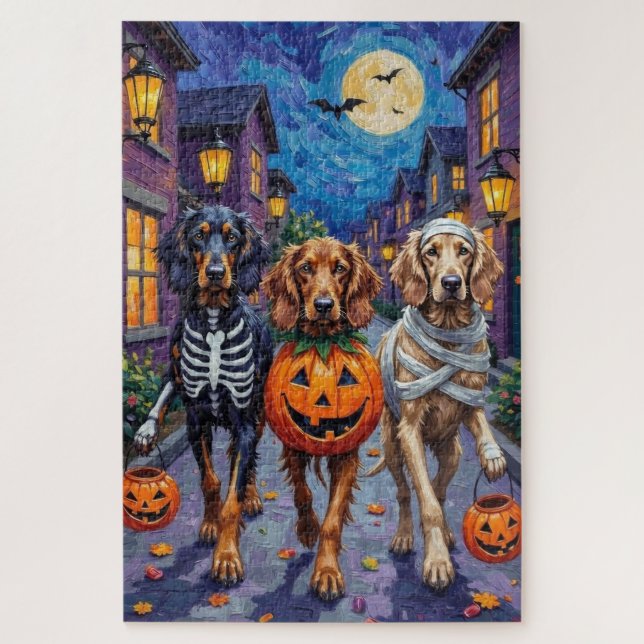 Zu Halloween-Trick oder -Behandlung von Hunden aus Puzzle (Vertikal)