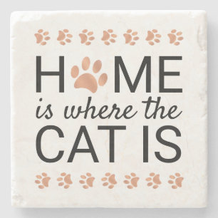 Zu Hause ist da, wo die Katze ist Rose Gold Folie Steinuntersetzer