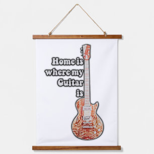 Zu Hause ist da, wo meine Gitarre ist. Vintage bra Wandteppich Mit Holzrahmen