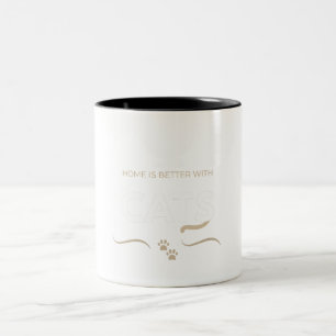 Zu Hause ist mit Katzen besser Süße Katzenliebhabe Zweifarbige Tasse